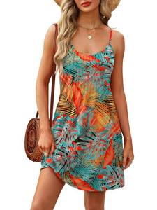 lot 12757 image: WEESO Summer Vacation Dresses for Women 2026 Sundresses Casual Swing T Shirt Mini Graduation Dress Cruise Outfits Cute Resort Wear Maternity Clothes Orange XL