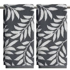 lot 12782 image: Artoid Mode 2 Pcs Beige Grey Leaves Jacquard Hand Towels for Bathroom, 100% Cotton Soft Absorbent Bathroom Decor Towels, 13.7 x 29.5 Inch