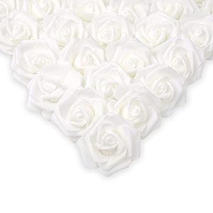 lot 1000 image: IPOPU Artificial Rose Flower Heads White Foam 100 Pcs