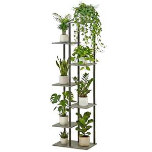 lot 1002 image: JEPRECO 7-Tier Plant Stand with 8 Pots, Oak Grey