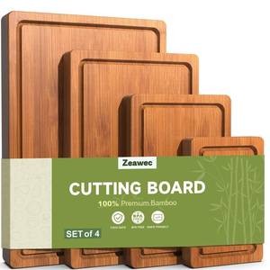 lot 1004 image: Zeawec 4-Piece Carbonized Bamboo Cutting Board Set
