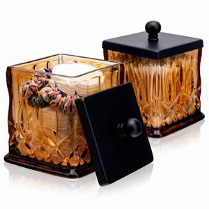lot 1044 image: Glass Q-Tip Holder 2 Pack 15oz Amber
