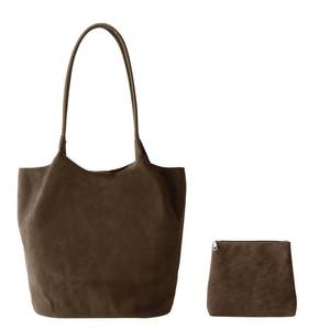 lot 1052 image: Twifob Womens Large Suede Tote Bag Coffee Brown Vegan Leather Hobo Handbag