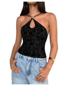 lot 2226 image: MakeMeChic Womens Floral Cut Out Halter Top, Size L