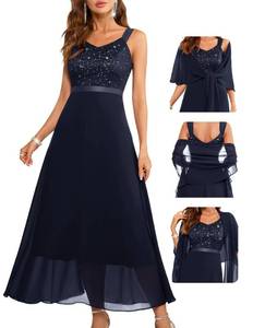 lot 2269 image: BeryLove Sequin Lace Gown Sleeveless Formal Evening Dress Navy 2XL