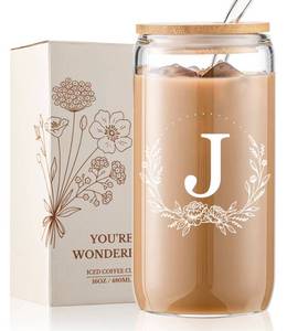 lot 2350 image: Monogrammed Glass Tumbler 16oz Bamboo Lid and Straw
