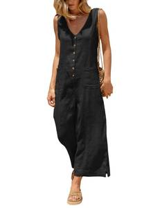 lot 2367 image: Yeokou Womens Button Down Jumpsuit Cotton Linen M