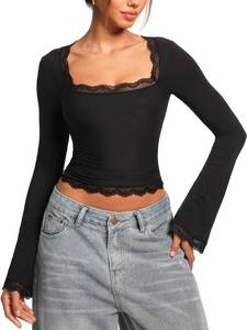 lot 2390 image: OZICERD Womens Black Long Sleeve Square Neck Top, Size L
