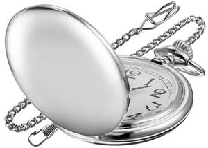 lot 2430 image: Realpoo Mens Quartz Pocket Watch, Silver, Arabic Numerals