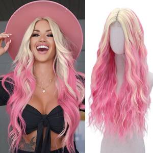 lot 2457 image: WECAN Synthetic Wig Long Wavy 28 Inch Pink Blonde