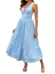 lot 7704 image: URYIAO Womens Summer Corset Midi Dress Floral XL Blue