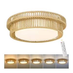 lot 7720 image: HWH Investment Boho Rattan Flush Mount Ceiling Light 15W LED 13in 5HYS78F-LED