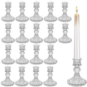 lot 7722 image: JMMAYIG Clear Glass Candlestick Holders 24 Pack 3.94 Inch Taper