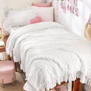 lot 7726 image: JOLLYVOGUE White Seersucker Ruffle Comforter Set TwinTwin XL 2 Piece