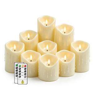lot 7742 image: Nimiko Flameless Pillar Candles Set of 9 with Remote Ivory 3 to 7 Inch