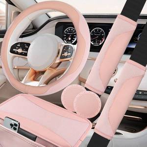 lot 7749 image: NBTEPEM 6 PCS Pink Steering Wheel Cover Set 14.5-15 Inch Universal