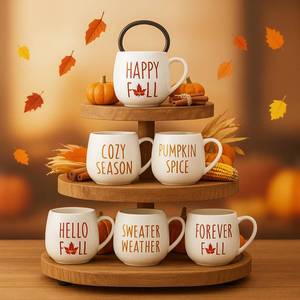 lot 7751 image: Layhit 6 Pcs Fall Coffee Mugs Set 12 Oz Ceramic