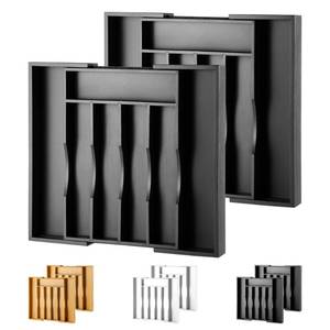 lot 7775 image: Oridom Bamboo Expandable Cutlery Drawer Organizer 2-Piece Black