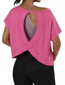lot 8018 image: Grecerelle Womens Open Back Workout Top, X-Large, Hot Pink