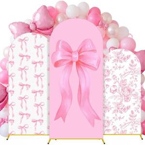 lot 8334 image: Tingjoo Arch Backdrop Cover 3-Pack Pink Bow