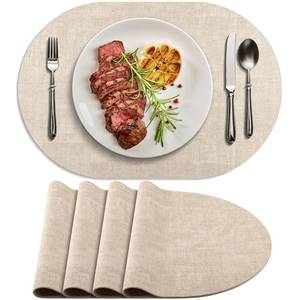 lot 8338 image: BARTHKIT Faux Leather Oval Placemats Set of 4, Beige