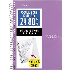 lot 8371 image: Five Star 2-Subject Spiral Notebook, 6 x 9.5, College Ruled