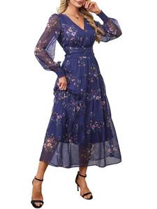 lot 8379 image: ANRABESS Womens Floral Maxi Dress XL Navy Blue