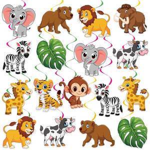 lot 8383 image: Runloon Jungle Animal Hanging Swirl Decorations 40Pc