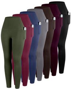 lot 8392 image: ATHVOTAR Womens Leggings with Pockets, 7-Pack, Size L