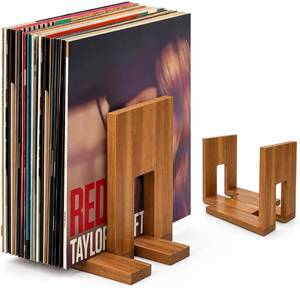 lot 8413 image: SFXENLK Acacia Wood Vinyl Record Storage Rack Adjustable Holds 10-60 LPs