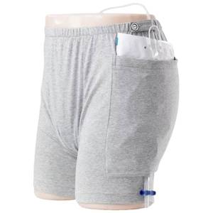 lot 8419 image: Mens Catheter Incontinence Shorts Urine Bag Pockets, Light Grey, L