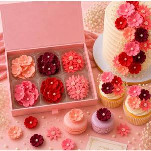 lot 8425 image: Confect Gum Paste Flower Decorations 60 Piece Assorted Vintage Blossom