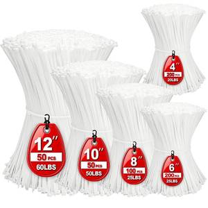lot 8427 image: OUPENG Cable Zip Ties 600 Pcs Assorted 4 6 8 10 12 Inch Self-Locking White