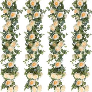 lot 8439 image: Riceshoot Artificial Flower Garland Eucalyptus Rose Champagne 4 Pcs 26 Ft