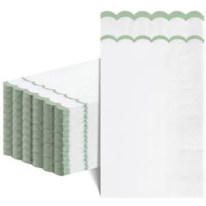 lot 8441 image: NatNarr Sage Green and White Scalloped Paper Napkins 2 Ply 60 Pcs
