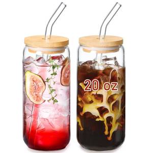 lot 8445 image: VITEVER Beer Shaped Glass Cups with Bamboo Lids and Glass Straws 20 oz 2 Pack
