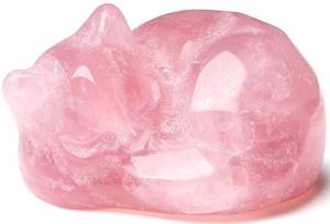lot 8447 image: QINJIEJIE Rose Quartz Cat Figurine Pink Crystal Decor 1.6 Inch