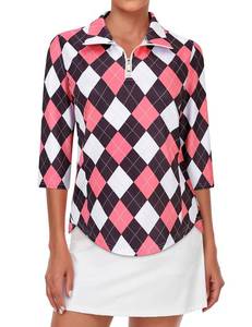 lot 8459 image: Tanst Sky Womens Quarter Zip 34 Sleeve Golf Top Argyle Brown Medium