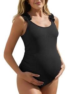 lot 8460 image: Summer Mae Maternity One Piece Swimsuit Ribbed Wood Ear Black Size 10