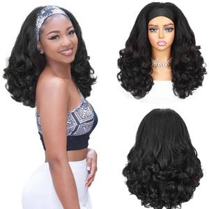 lot 8464 image: Quantum Love Yaki Curly Headband Wig Glueless Synthetic Black