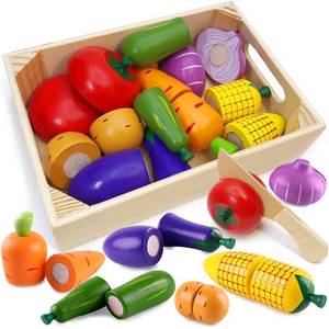 lot 8465 image: Airlab Wooden Play Food Set Cutting Vegetables Pretend Play Kitchen
