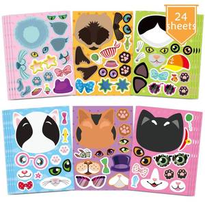 lot 8472 image: DUJAA Make-a-Face Cat Stickers 24 Sheets DIY Sticker Kit