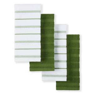 lot 8492 image: KitchenAid Albany Kitchen Towel 4-Pack Set, Matcha GreenWhite, 16 x 26 In