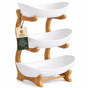 lot 11058 image: Simba Core & Craft 3 Tier Plastic Fruit Basket With Bamboo Stand