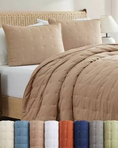 lot 11063 image: CGK Unlimited Quilt Set Queen 90x96 Lightweight Boho Light Brown  Retail $129.99