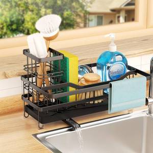 lot 11076 image: GUUKAR Kitchen Sink Sponge Holder Organizer With Towel Rack Black
