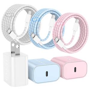 lot 12794 image: Hzevn 20W USB C Wall Charger 3 Pack with 6610ft Braided USB C Cables