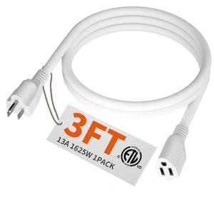 lot 12810 image: Huanchain White Outdoor Extension Cord 3 Ft 16 Gauge 13A 125V 3-Prong