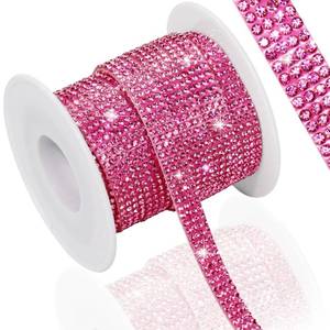 lot 12811 image: Dowarm Self Adhesive Rhinestone Ribbon Hot Pink 5 Yards 4 Rows 0.35 Inch