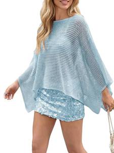 lot 12815 image: Verdusa Womens Sheer Crochet Sequin Poncho Cover Up Boat Neck 34 Sleeve XL